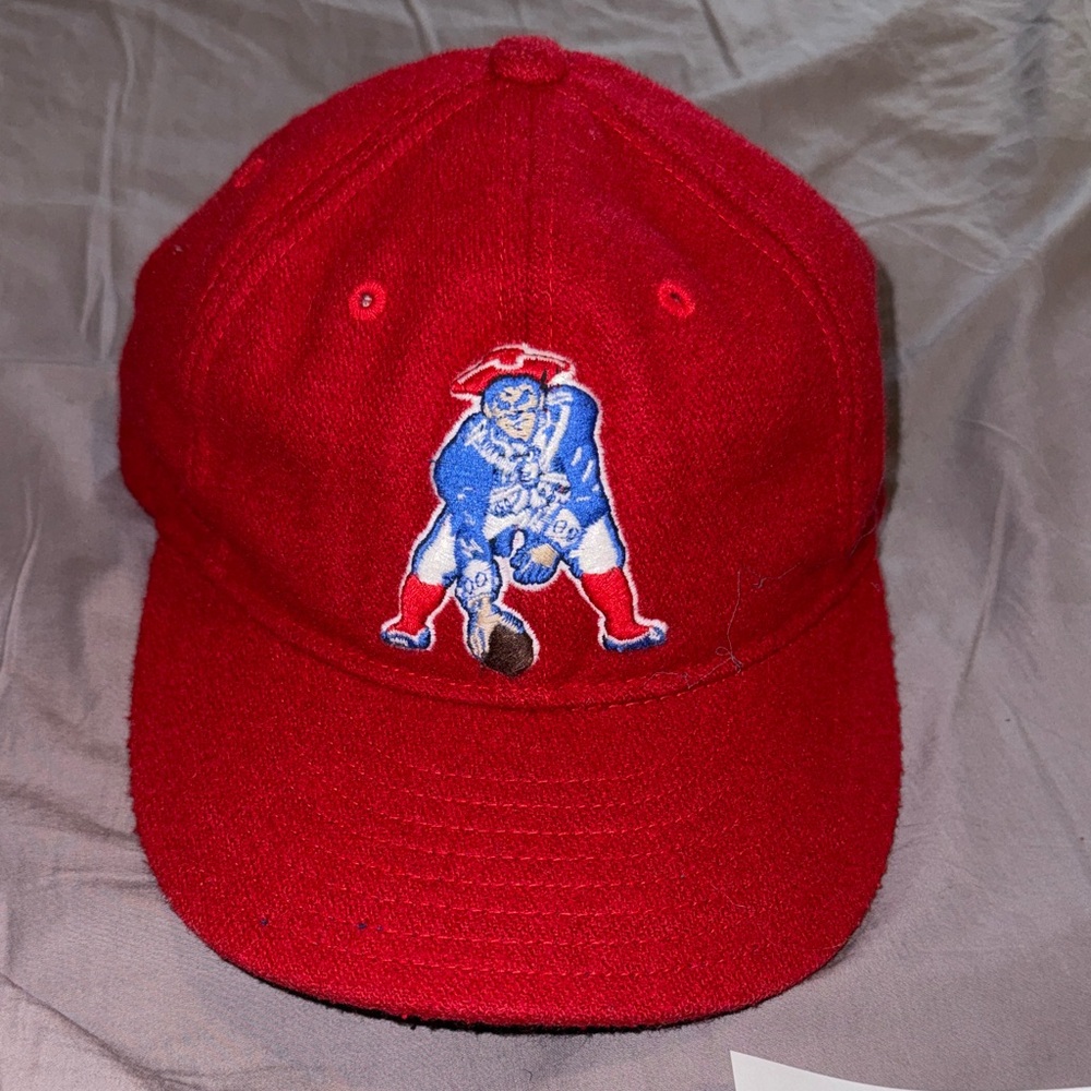 Mitchell & Ness Red Baseball Hat with Patriots Blue & White Logo